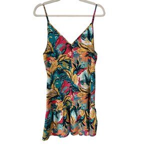 Tropical Print Cami Mini Dress Size Large Sleeveless Multicolor Boho Chic Beach